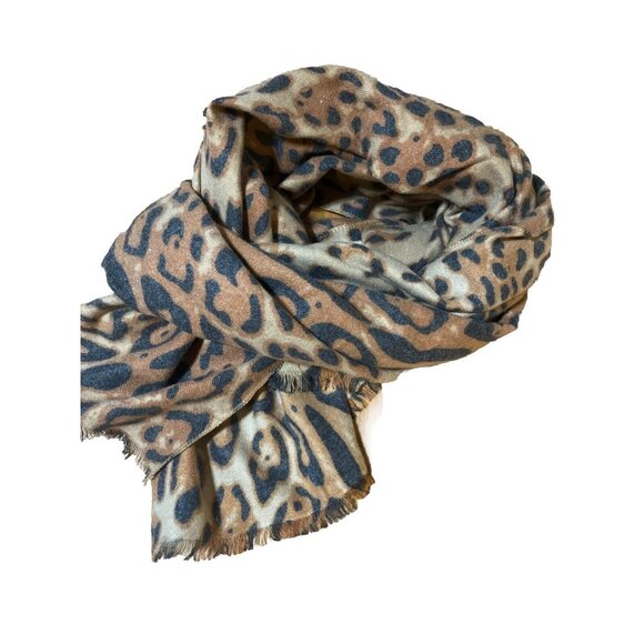 Pretty Persuasions Black Brown  Animal Print Fringed Rectangular Scarf 28x72” - Picture 1 of 5